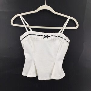 Blashe White corset spaghetti strap‎ Crop Top Black Bow coquette y2k twee S